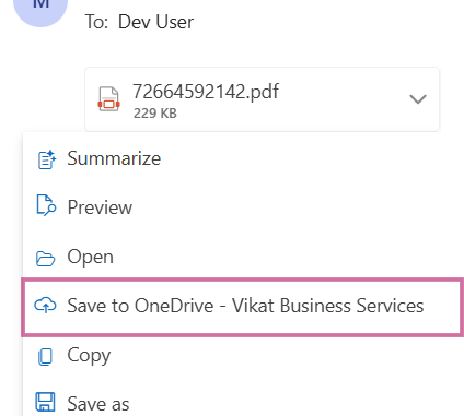 Save email attachment to OneDrive